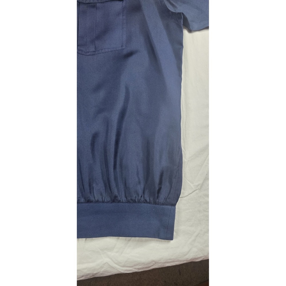 Angelo Litrico Vintage Blue Polo Shirt XL Banded Bottom Silk Feel Retro Bomber - Picture 5 of 10